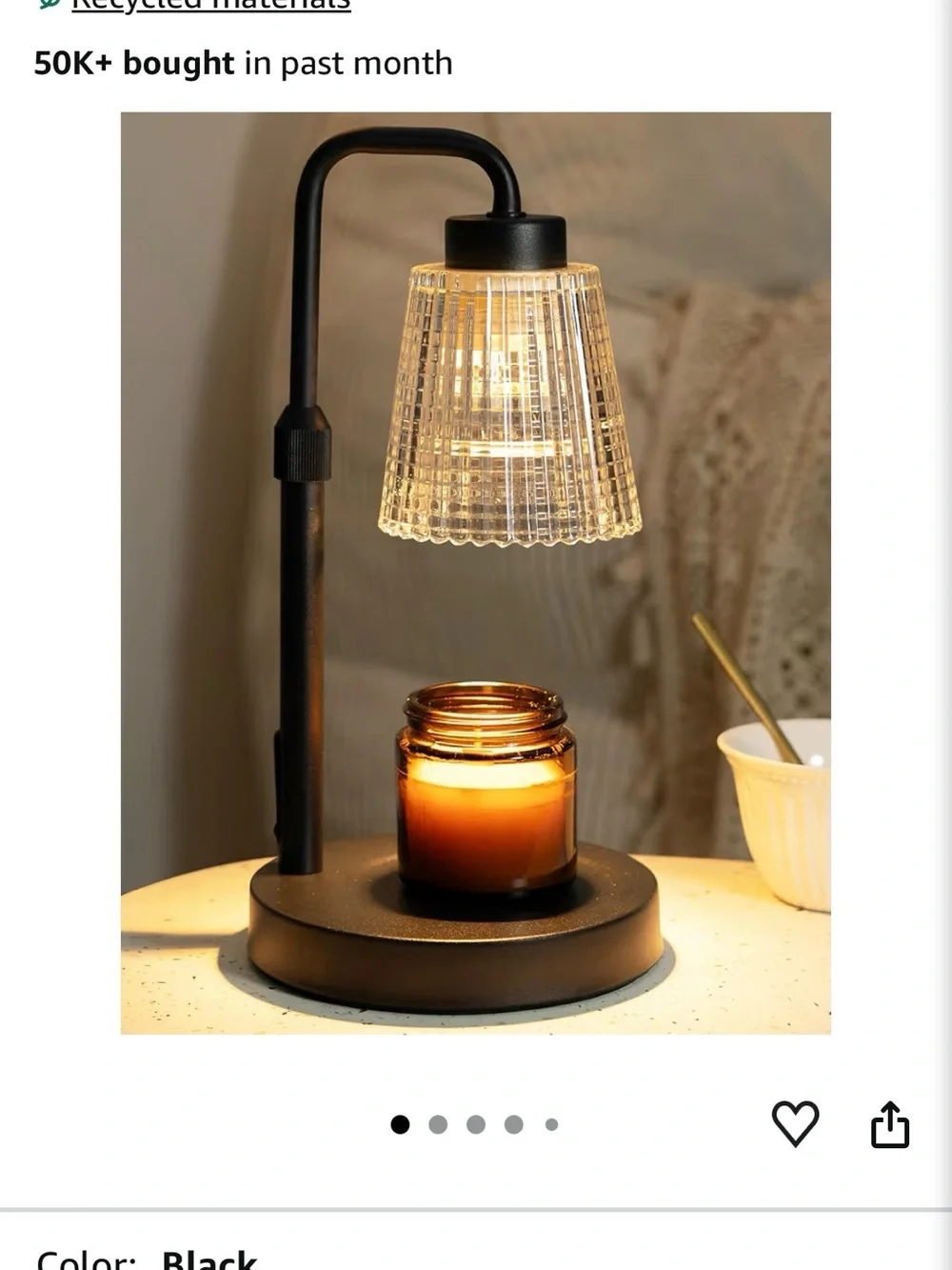 Black Candle Warmer with Clear Glass Shade and round wood base